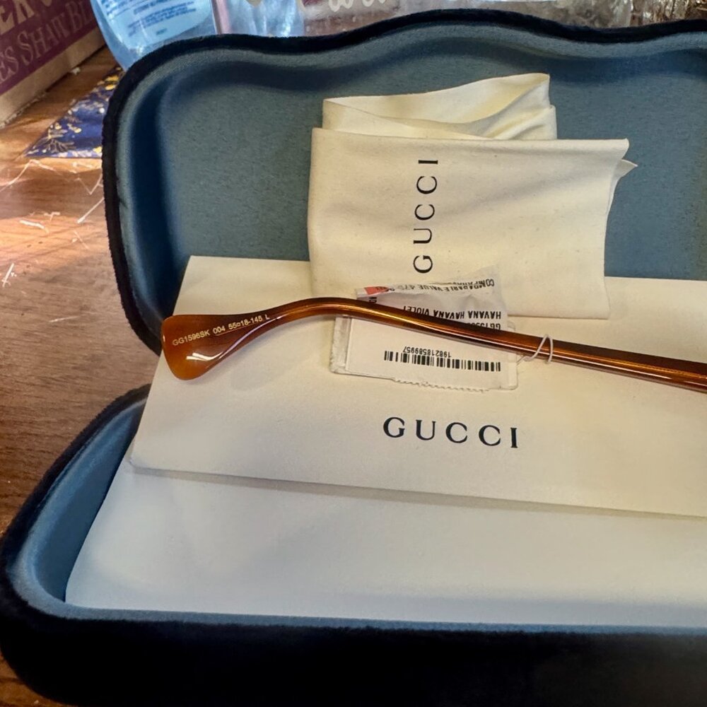 Gucci 55mm Square Sunglasses Havana Violet - Picture 6 of 9